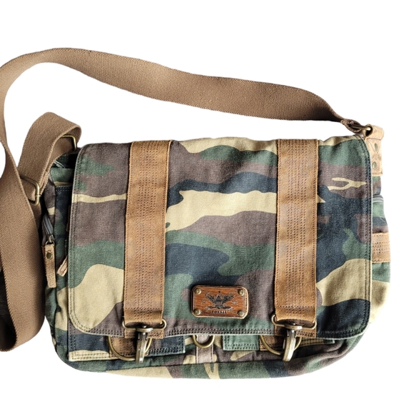 FOSSIL Camo Textile Leather Strap Messenger Bag One Size